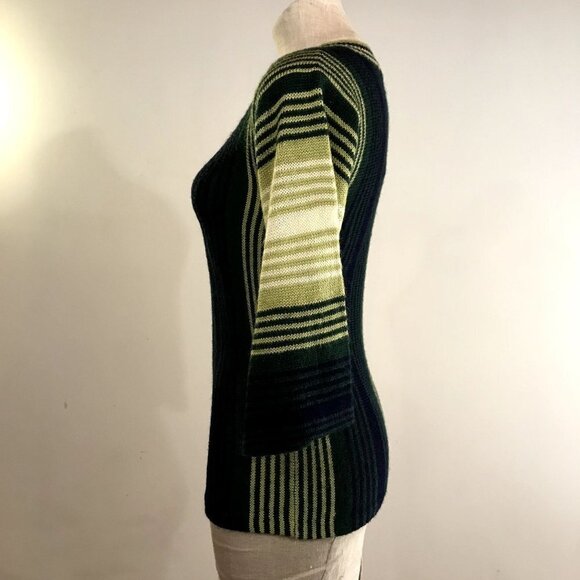 Vintage 60s Women's Green Striped Sweater Hippie Mod Knit XXS/XS - Picture 6 of 9